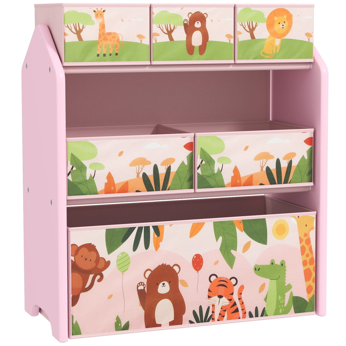 AIYAPLAY 3-Tier Kids Toy Storage Unit with six removable boxes featuring jungle animals