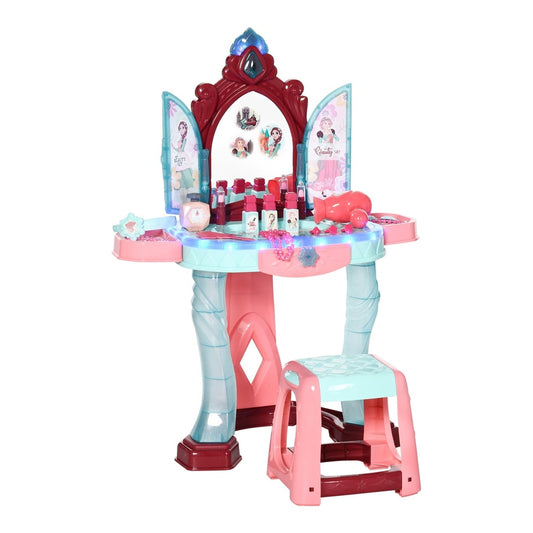 AIYAPLAY 31 Piece Kids Dressing Playset with a pink and blue vanity table and stool