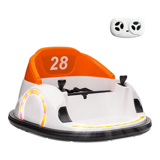 AIYAPLAY 360 Rotation Kids Bumper Car in white and orange with a remote control