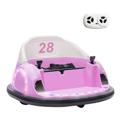 AIYAPLAY 360° Rotation Kids Bumper Car in pink with a white remote control unit