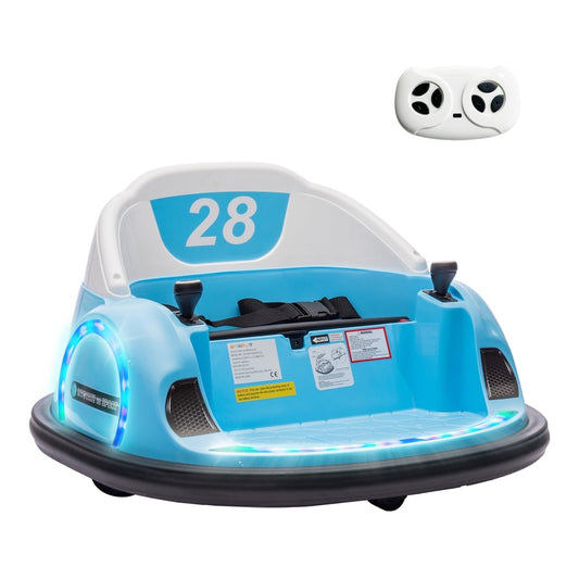 AIYAPLAY 360 degrees Rotation Kids Bumper Car in light blue with remote control and LED lights