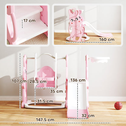 Dimensions of the pink 4 in 1 kids slide and swing set with climber