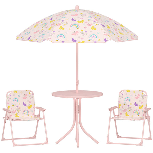 AIYAPLAY 4-Piece Kids Garden Table and Chair Set with parasol and chairs