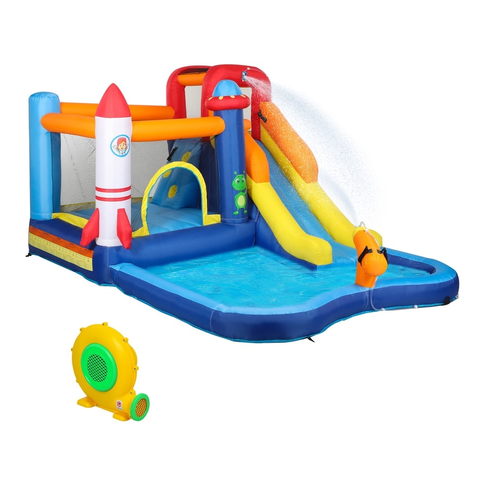 AIYAPLAY 5 in 1 Bouncy Castle with a water slide, splash pool, and an electric air blower