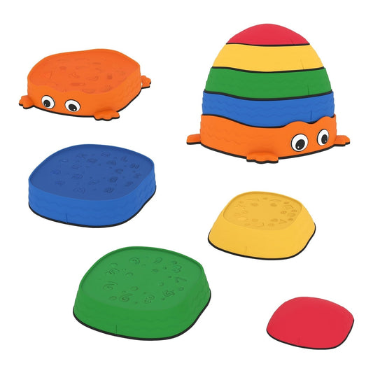 AIYAPLAY 5PCS Sensory Stepping Stones, a set of five colourful frog-shaped stepping stones for toddlers