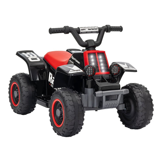 AIYAPLAY 6V Electric Quad Bike for kids in black and red with large wheels and headlights