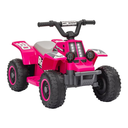 AIYAPLAY 6V Electric Quad Bike in bright pink with black handlebars and chunky treaded wheels