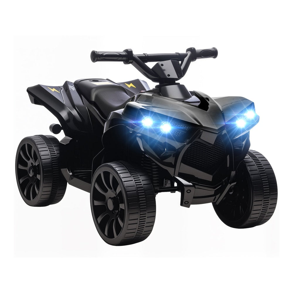 AIYAPLAY 6V Kids ATV, a black four-wheeler electric ride on car with illuminated headlights