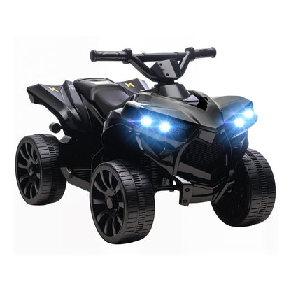 AIYAPLAY 6V Kids ATV, a black four-wheeler electric ride on car with illuminated headlights