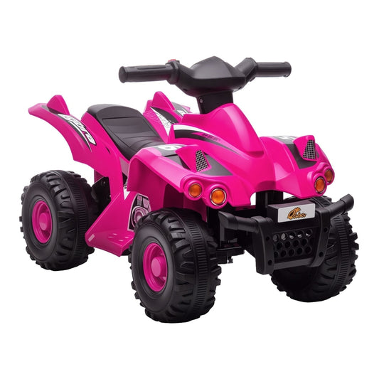 AIYAPLAY 6V Kids Electric Quad Bike w/ Music, a pink ride-on toy with chunky wheels and handlebars