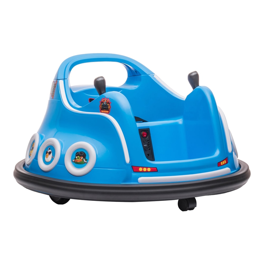 AIYAPLAY Angry Bird Licensed Waltzer Car, a blue ride-on car with cartoon bird decals and LED lights