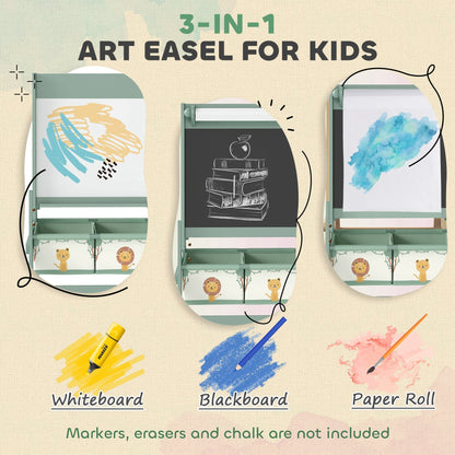Three ways to use the art easel: whiteboard, blackboard and paper roll for drawing