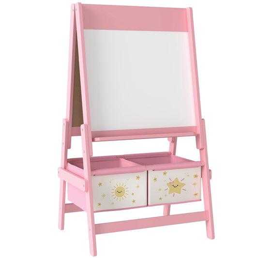 AIYAPLAY Art Easel in pink with a whiteboard and two storage boxes at the base