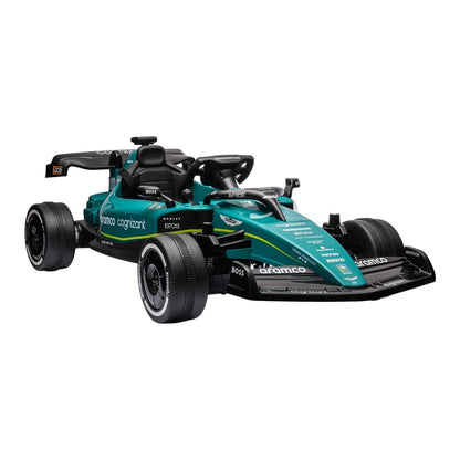 AIYAPLAY Aston Martin Licensed 12V Kids Ride on Racing Kart in green, a sleek replica with racing details