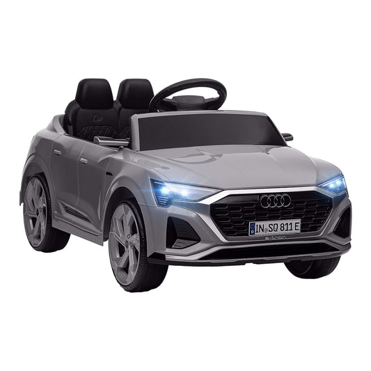 AIYAPLAY Audi Q8 e-tron Sportback Licensed 12V Ride on Car, a grey electric toy car with two seats and working lights