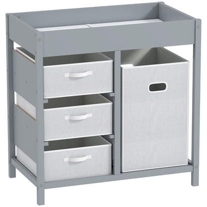 AIYAPLAY Baby Changing Unit with 4 Storage Drawers, grey, with open shelves and fabric drawers
