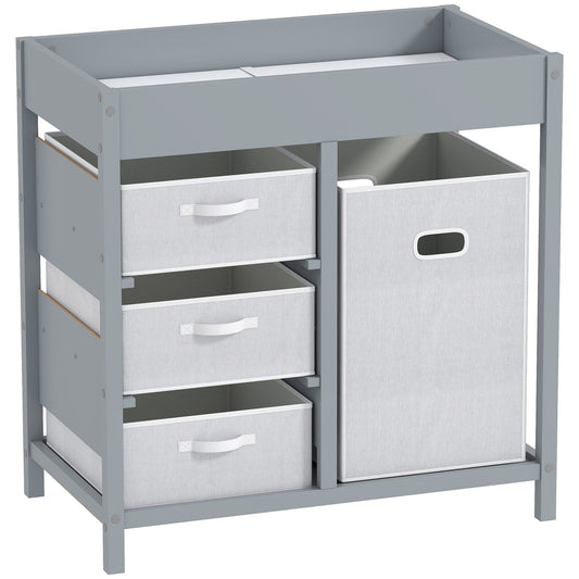 AIYAPLAY Baby Changing Unit with 4 Storage Drawers, grey, with open shelves and fabric drawers