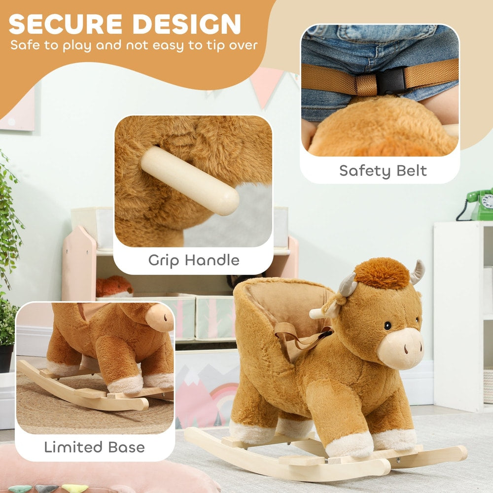 Close up of the rocking cow's grip handle, safety belt and limited base design