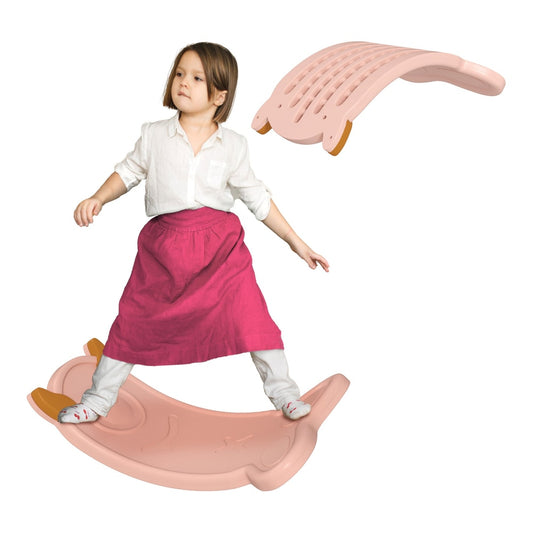 AIYAPLAY Balance Board for kids with a girl standing on it, pink