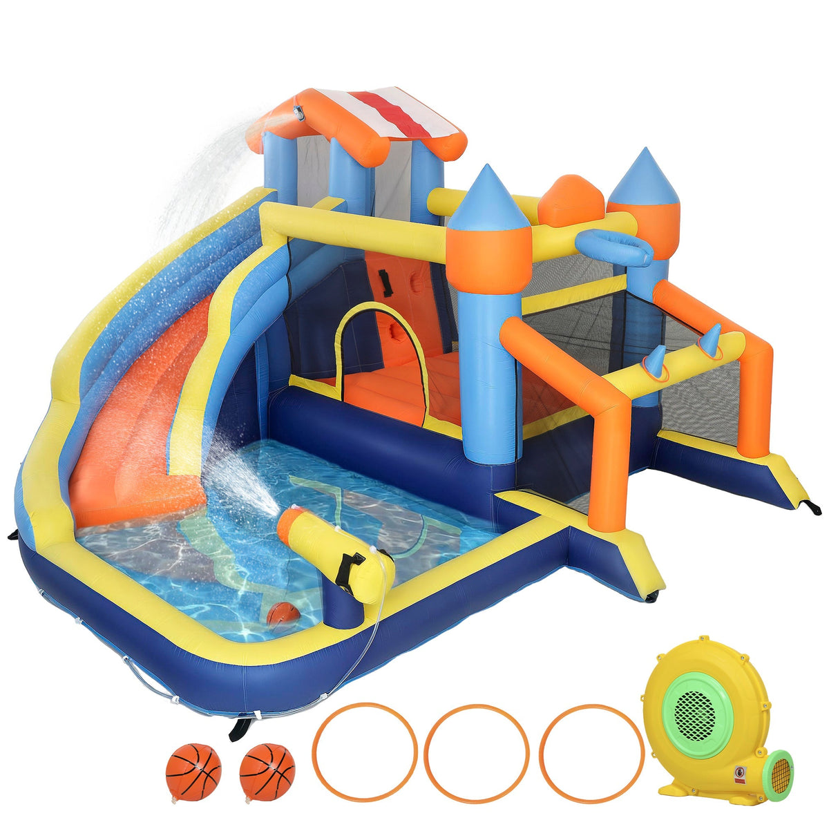 AIYAPLAY Bouncy Castle for Kids with slide, pool, climbing wall and water cannon