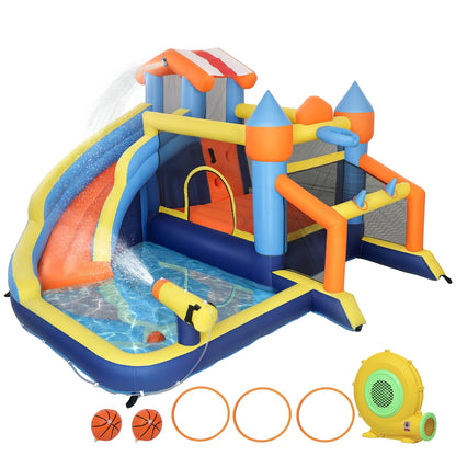 AIYAPLAY Bouncy Castle for Kids with slide, pool, climbing wall and water cannon