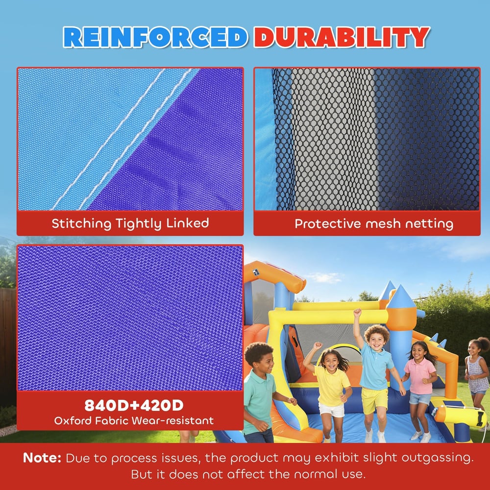 Close up of the reinforced durability stitching and protective mesh netting on the bouncy castle