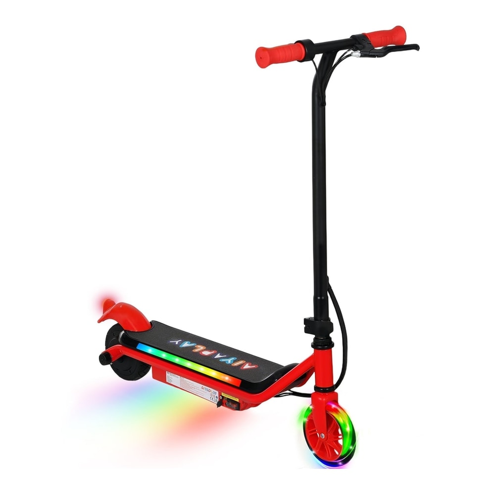 AIYAPLAY Electric Scooter for Kids Aged 6-14 Years, a red electric scooter with colourful lights on the deck and wheels