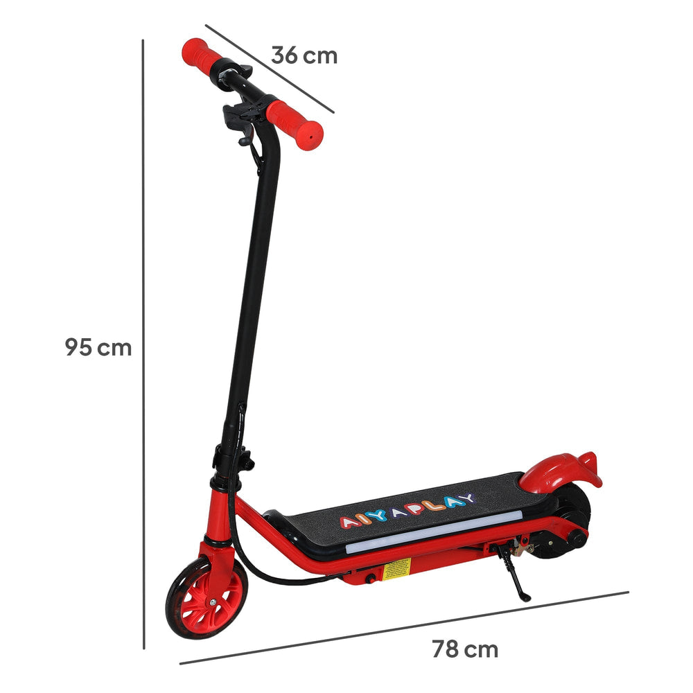 Dimensions of the red kids electric scooter shown with height and length measurements