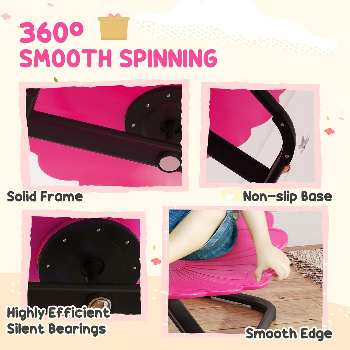 Close-up details of the pink flower-shaped spinning chair