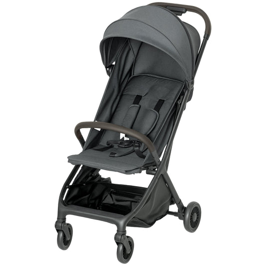 AIYAPLAY Foldable Baby Stroller with Adjustable Seat in dark grey with a canopy and storage basket