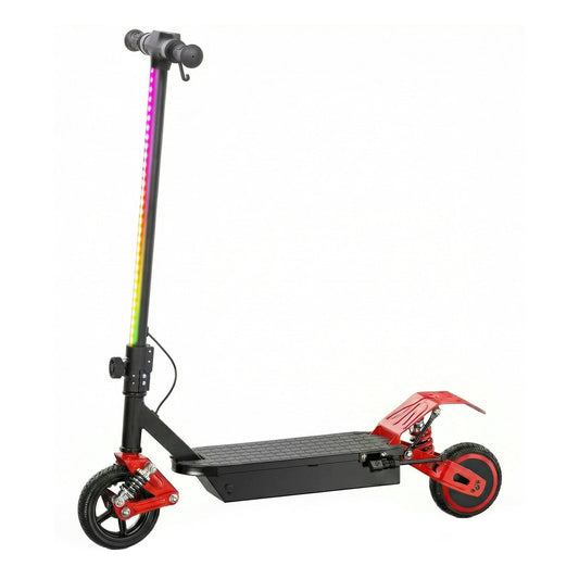 AIYAPLAY Foldable Kids Electric Scooter with LCD Display in red and black, showing the handlebars and deck
