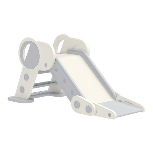 AIYAPLAY Foldable Kids Slide, a grey and beige freestanding baby slide with a gentle slope