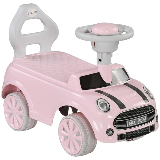 AIYAPLAY Foot To Floor Ride On Car in pink with a high backrest and a steering wheel