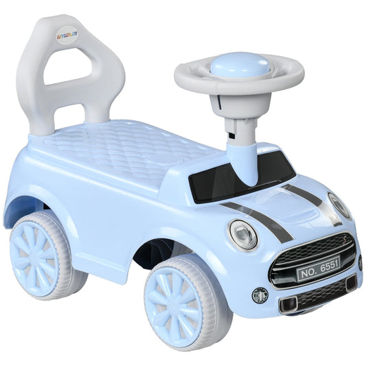 AIYAPLAY Foot To Floor Ride On Car in light blue with a white seat and steering wheel
