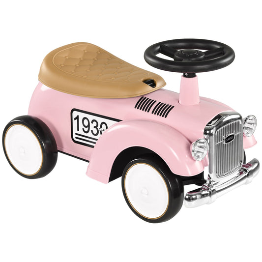 AIYAPLAY Foot to Floor Slider in pink with a tan seat and black steering wheel on a white background