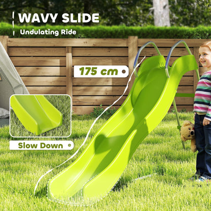 The green kids slide with wavy surface and slow down section