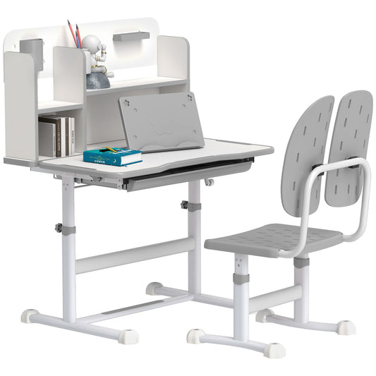 AIYAPLAY Height Adjustable Kids Desk and Chair Set with tiltable desktop and storage shelves