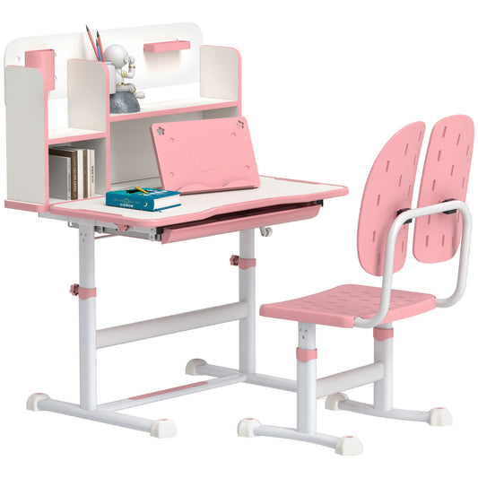 AIYAPLAY Height Adjustable Kids Desk and Chair Set with tiltable desktop and storage shelves