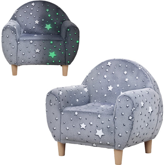 AIYAPLAY Kids Armchair, a grey chair with a star pattern that glows in the dark
