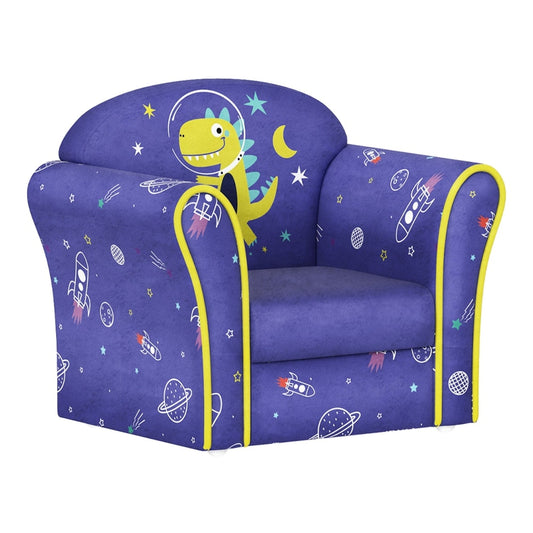 AIYAPLAY Kids Armchair with Planet Dinosaurs Design in blue with yellow piping