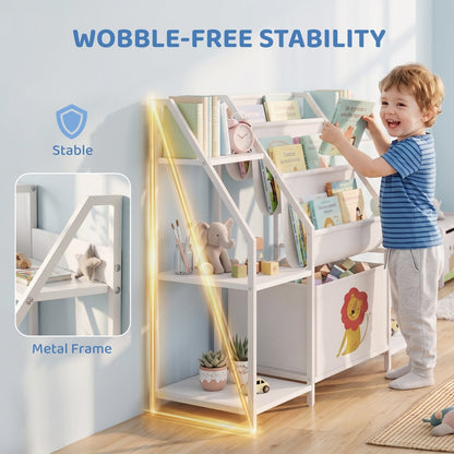 Close up of the metal frame and stable legs of the kids storage unit
