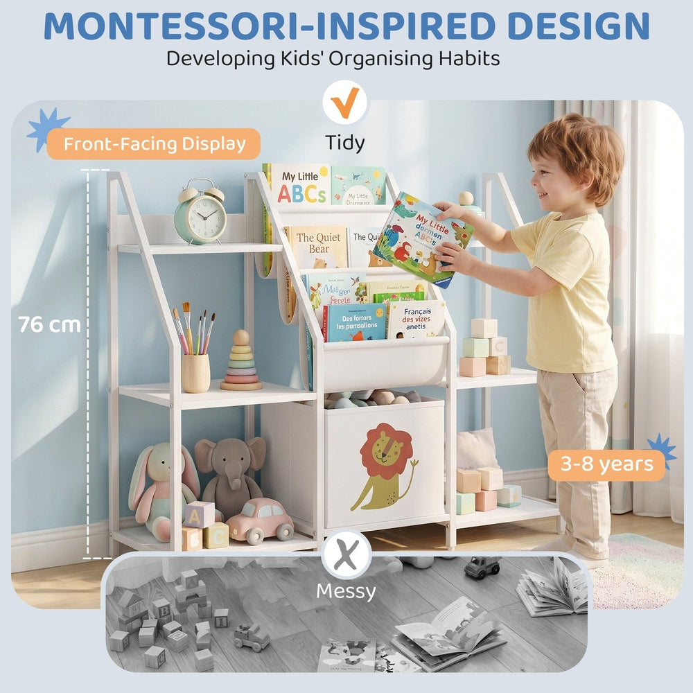 Organised and messy play areas compared with the kids storage unit