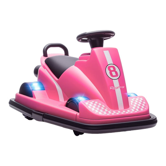 AIYAPLAY Kids Bumper Car in pink with racing stripes and LED lights