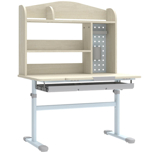 AIYAPLAY Kids Desk Height Adjustable with Tilt-Desktop featuring a hutch, drawer and pegboard