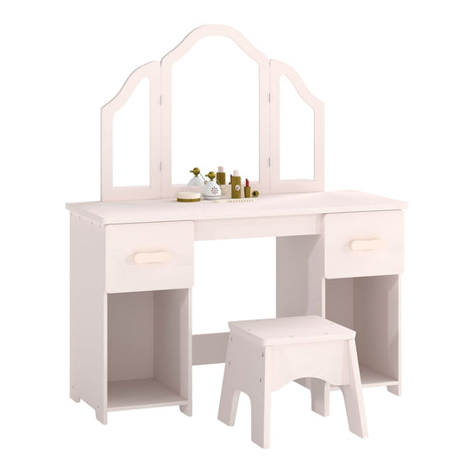 AIYAPLAY Kids Dressing Table with a stool and tri-folding mirror