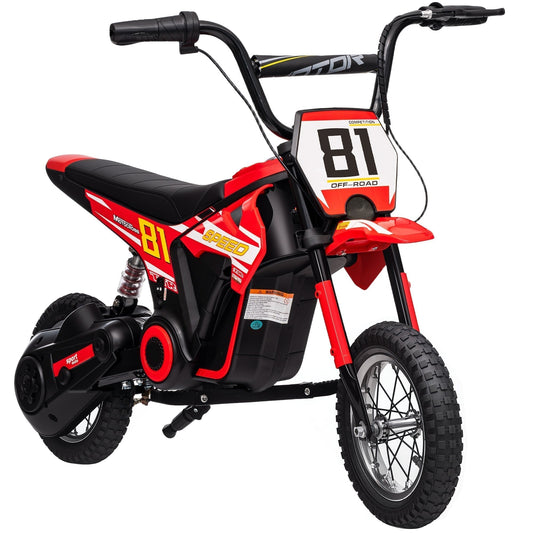 AIYAPLAY Kids Electric Motorbike, a red dirt bike with black handlebars and wheels