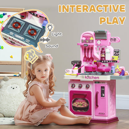 The role play toy kitchen with an inset showing the light and sound features on the hob