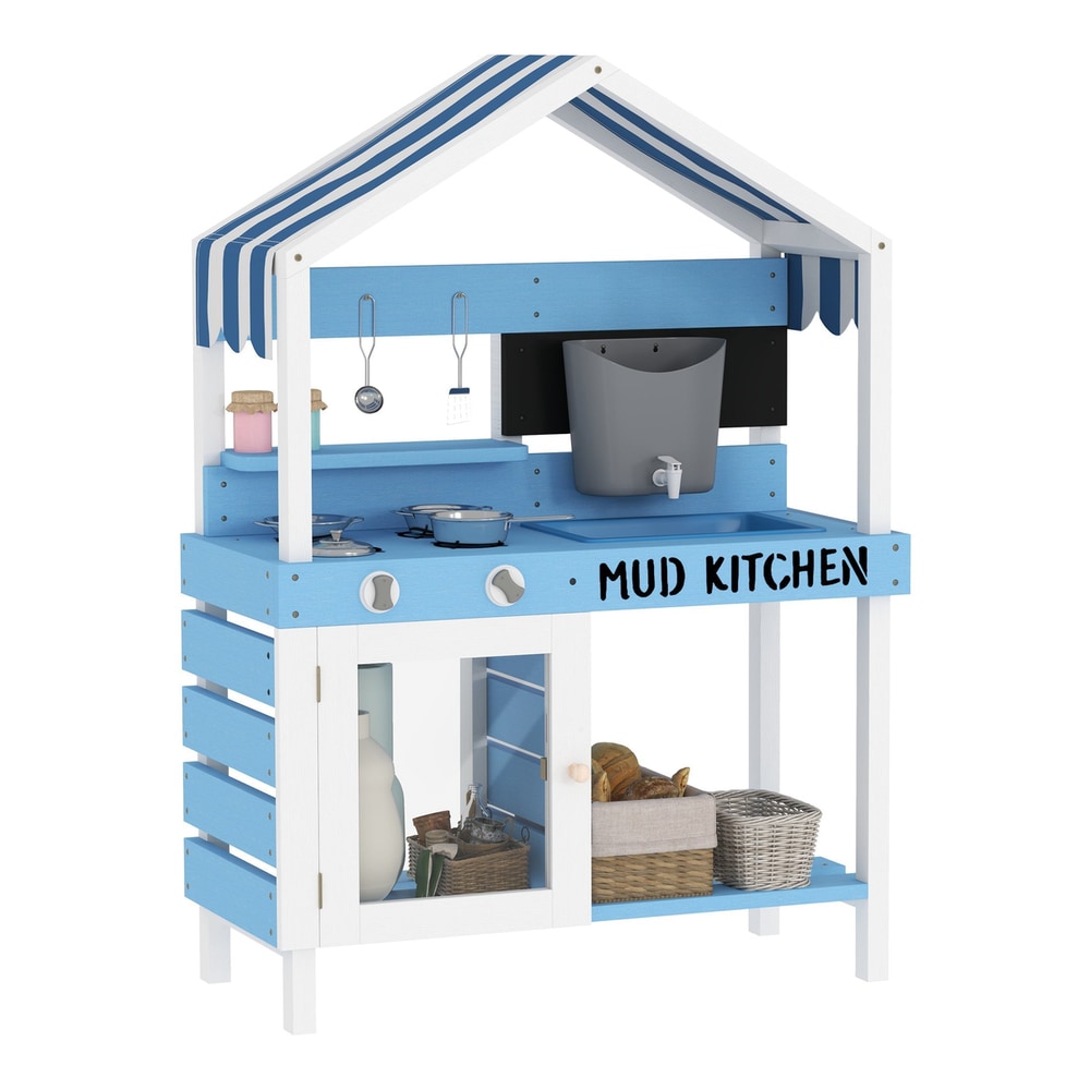AIYAPLAY Kids Mud Kitchen Outdoor with Stoves shown against a plain white background
