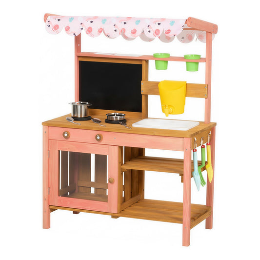 AIYAPLAY Kids Mud Kitchen with Canopy in Pink