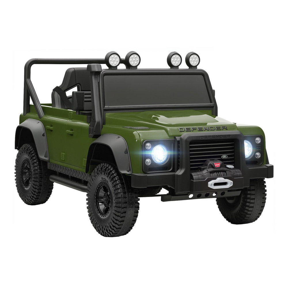 AIYAPLAY Kids Ride On Car with Remote Control, a green electric toy jeep with LED lights and a roll bar
